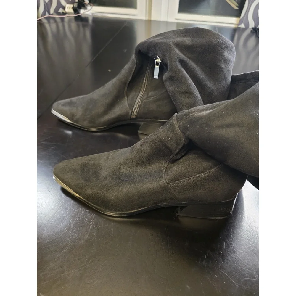 Marc Fisher LTD Black Suede Over The Knee Boots Metal Toe Cap Size 9 M Low‎ Heel